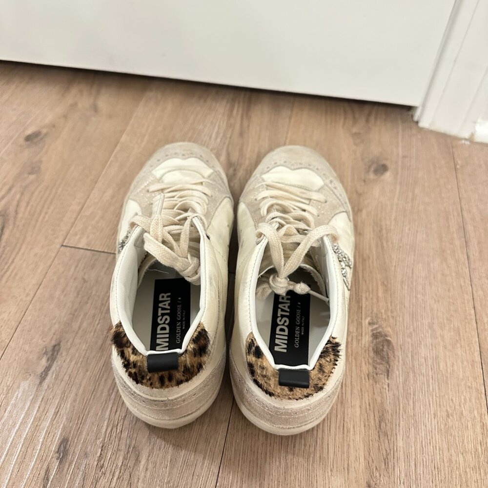 GOLDEN GOOSE Mid Star Sneaker (Women) in White/ Platinum/ Leo Size 9US / 39EU - Picture 6 of 15